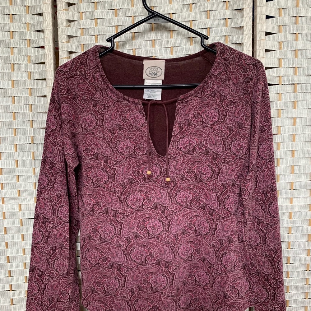 Laura Ashley - Pink Burgundy Paisley Long Sleeve Top